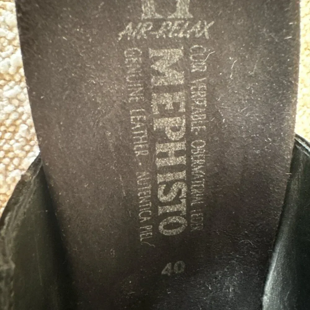 Mephisto Black Leather Nubuck Wedge Slip On Sandal Womens sz EU 40 US 10 Comfort